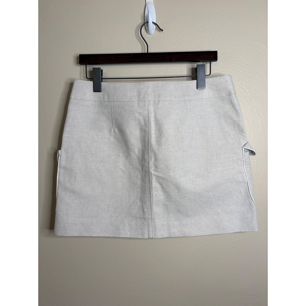 J.Crew Mini Skirt Women 8 Beige Cotton Linen Button Front Cargo Utility Earthy - Picture 5 of 10